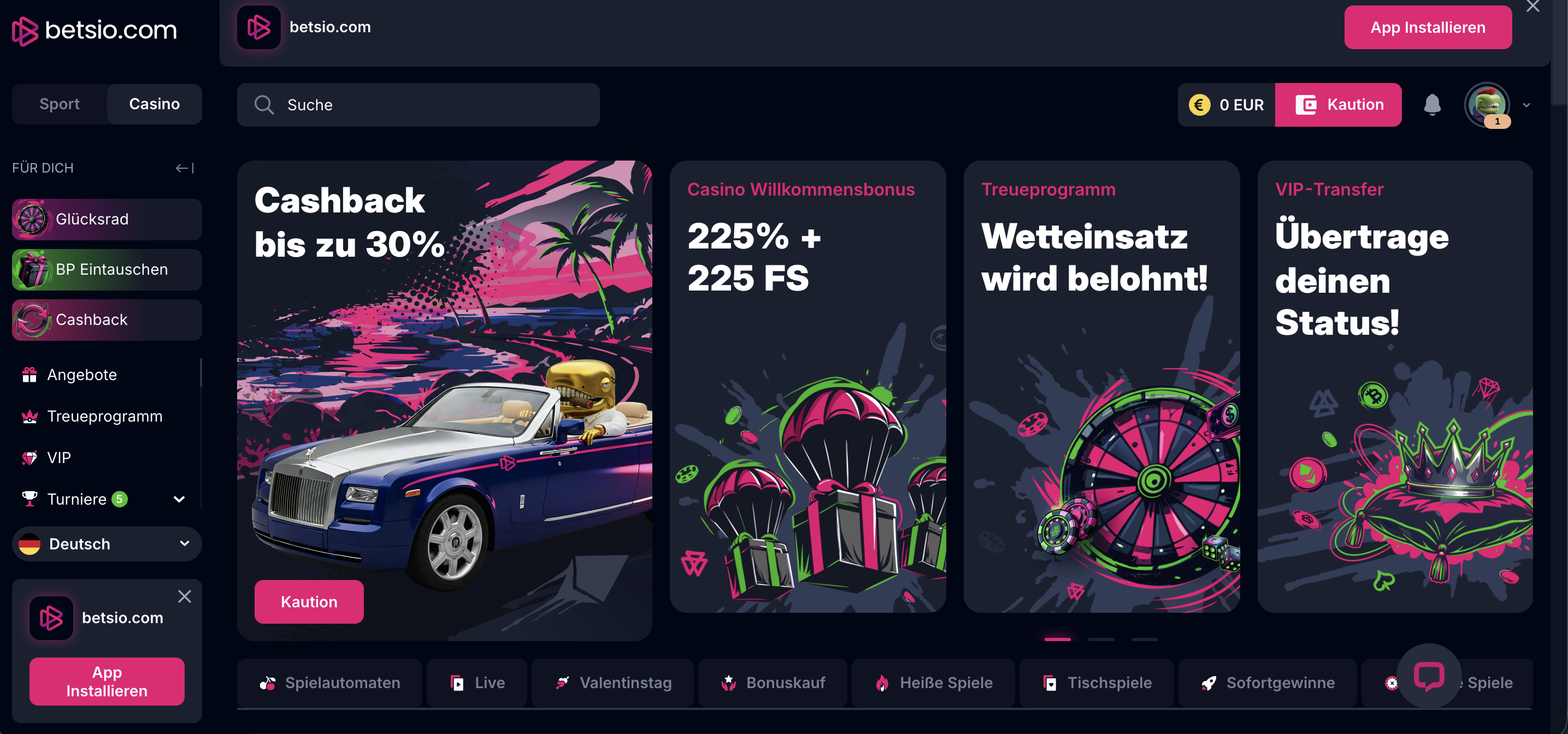 Betsio Casino Hintergrund – Spannende Slots & Live-Tische